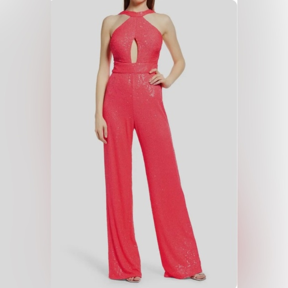 Sho by Tadashi Shoji Pink Sequined Halter Neck Jumpsuit Size 6 NWT RARE!